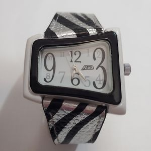Women's Black & White Zebra-Print Bracelet Watch